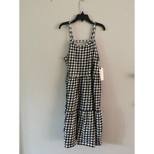 Melrose And Market Girls Tiered Strappy Dress In Daisy Gingham Grey Size L 10-12
